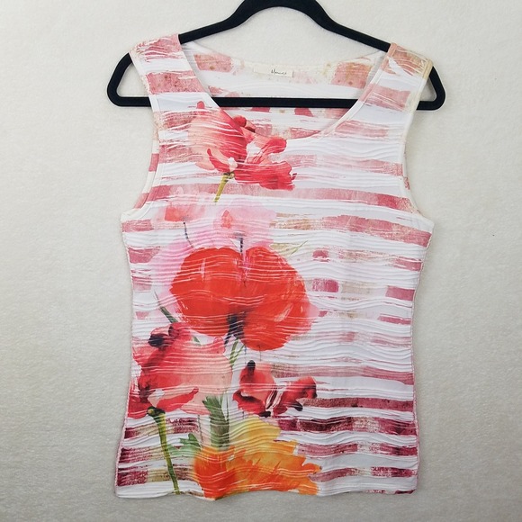 Memuse Tops - Memuse Tank Top Floral Print White Red Sleeveless Women's Size M‎